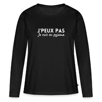 J'peux pas je suis en pyjama. tshirt pyjama humour - T-shirt manches longues Premium bio Femme - noir - Devant - Julia (174cm)