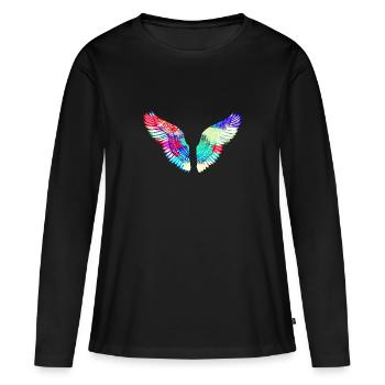 angelwings,flügel,aquarell,bunt,engelsflügel - Frauen Premium Bio Langarmshirt - Schwarz - Vorne - Julia (174cm)