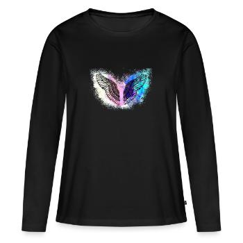 angelwings,flügel,aquarell,bunt,engelsflügel - Frauen Premium Bio Langarmshirt - Schwarz - Vorne - Julia (174cm)