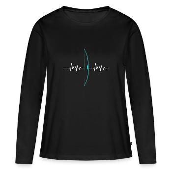 Bogenschießen Heartbeat Herzschlag Langbogen - Frauen Premium Bio Langarmshirt - Schwarz - Vorne - Julia (174cm)