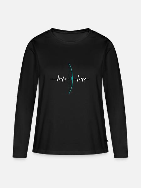 Bogenschießen Heartbeat Herzschlag Langbogen - Frauen Premium Bio Langarmshirt - Schwarz