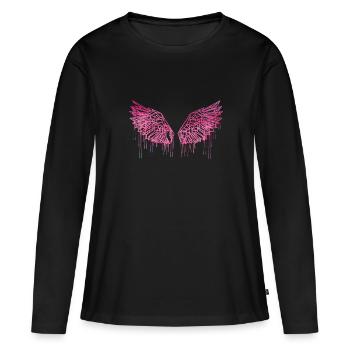 Angelwings,flügel,aquarell,pink,engelsflügel - Frauen Premium Bio Langarmshirt - Schwarz - Vorne - Julia (174cm)