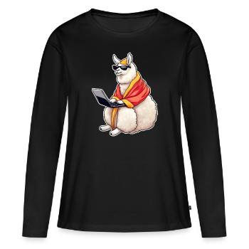 Drama Llama on Lap Top - Women's Premium Organic Long Sleeve Shirt - black - Front - Julia (174cm)