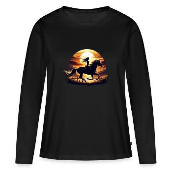 Équitation, Équestre, Fille, Coucher De Soleil - T-shirt manches longues Premium bio Femme - noir - Devant - Julia (174cm)