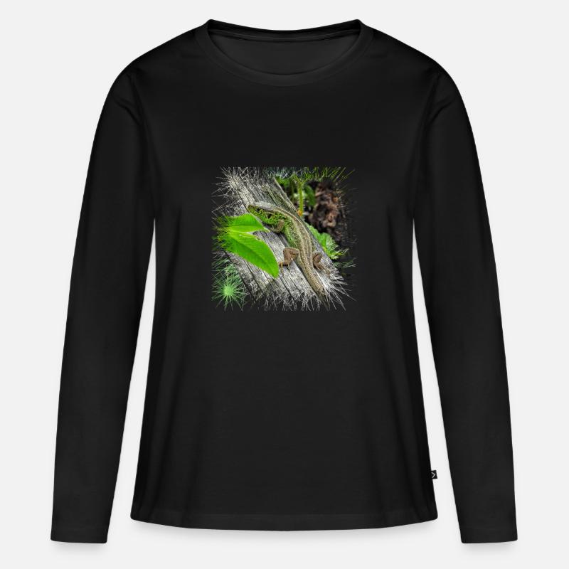 Die Zauneidechse ist ein weit verbreitetes Reptil - Frauen Premium Bio Langarmshirt - Schwarz