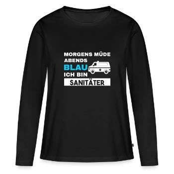 Morgens Müde Abends Blau Sanitäter - Frauen Premium Bio Langarmshirt - Schwarz - Vorne - Julia (174cm)