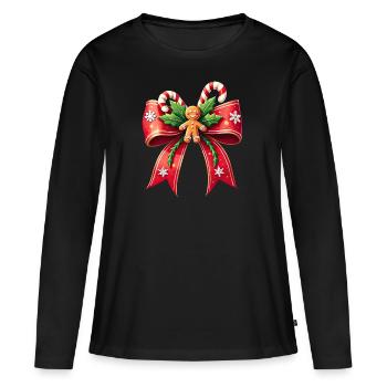 Cadeau De Noël Noeud Canne À Sucre - T-shirt manches longues Premium bio Femme - noir - Devant - Julia (174cm)