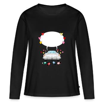 Hochzeitsauto mit Sprechblase in Silber - Frauen Premium Bio Langarmshirt - Schwarz - Vorne - Julia (174cm)