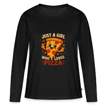 La pizza, c’est la vie – juste une fille qui aime la pizza - T-shirt manches longues Premium bio Femme - noir - Devant - Julia (174cm)