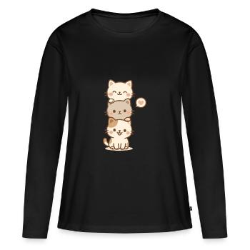 Cute stacked cats in kawaii style - Women's Premium Organic Long Sleeve Shirt - black - Front - Julia (174cm)
