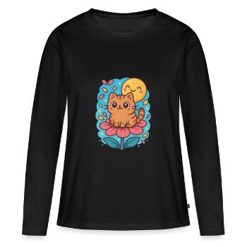 Cute cat on flower with moon - Women's Premium Organic Long Sleeve Shirt - black - Front - Julia (174cm)