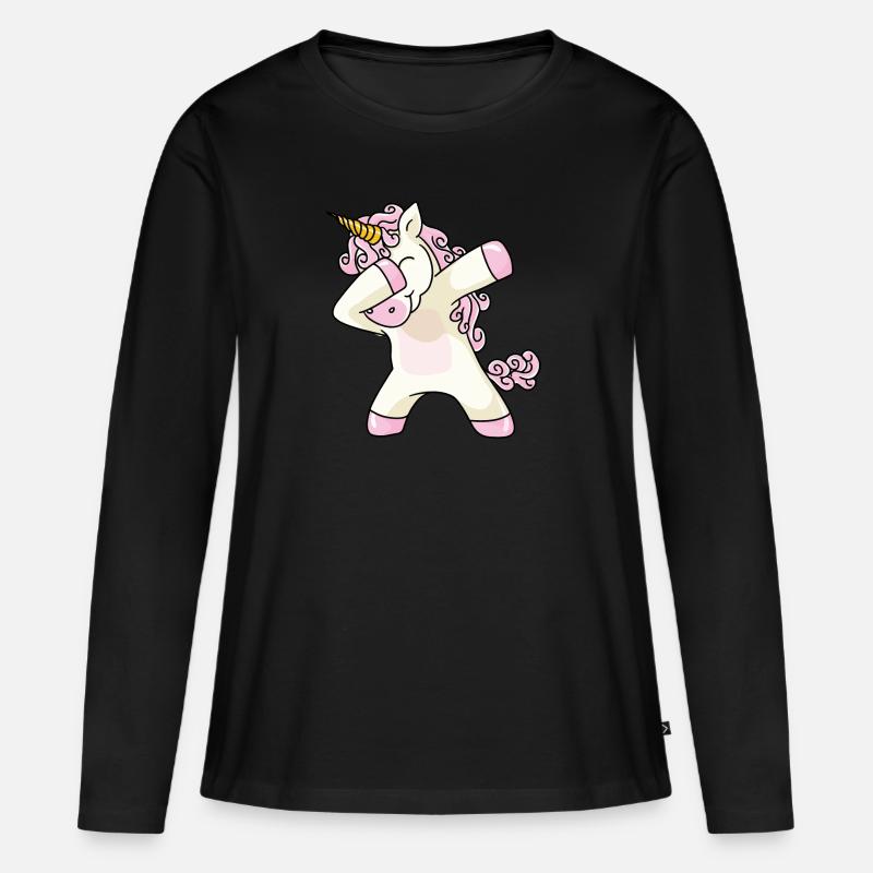 Dabbing Unicorn Einhorn - Frauen Premium Bio Langarmshirt - Schwarz
