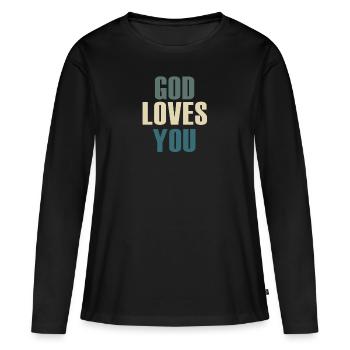 Gott liebt dich christliches Motiv - Frauen Premium Bio Langarmshirt - Schwarz - Vorne - Julia (174cm)