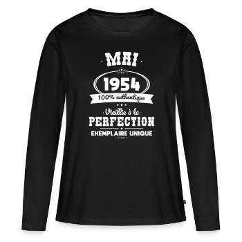 70-jähriges Jubiläum - Mai 1954 Perfektion - Frauen Premium Bio Langarmshirt - Schwarz - Vorne - Julia (174cm)