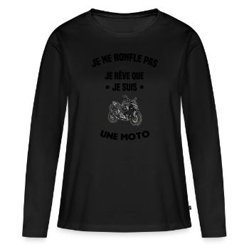 je ne ronfle pas je rêve que je suis une moto - T-shirt manches longues Premium bio Femme - noir - Devant - Julia (174cm)