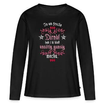 In am Dirndl dad i di gamsig mocha - Frauen Premium Bio Langarmshirt - Schwarz - Vorne - Julia (174cm)