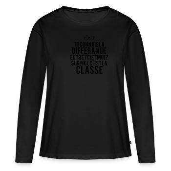 Kennst du die Unterschiede zwischen dir und mir? - Frauen Premium Bio Langarmshirt - Schwarz - Vorne - Julia (174cm)