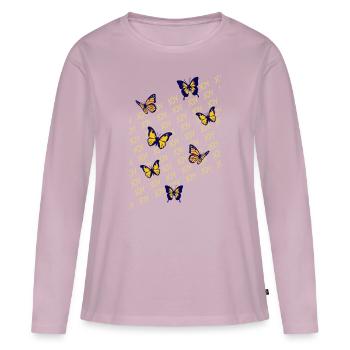 Papillons, joie, légèreté - T-shirt manches longues Premium bio Femme - rose poudré - Devant - Julia (174cm)