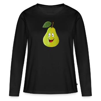 Poire avec visage - T-shirt manches longues Premium bio Femme - noir - Devant - Julia (174cm)