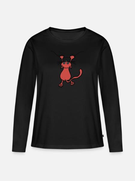 Wilde Katze rot - Frauen Premium Bio Langarmshirt - Schwarz