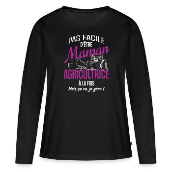 Maman agricultrice - T-shirt manches longues Premium bio Femme - noir - Devant - Julia (174cm)