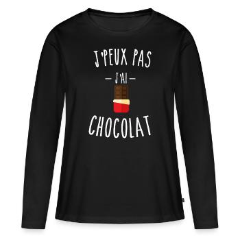 je peux pas j'ai chocolat - tablette - chocolat - T-shirt manches longues Premium bio Femme - noir - Devant - Julia (174cm)