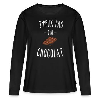 je peux pas j'ai chocolat - tablette - T-shirt manches longues Premium bio Femme - noir - Devant - Julia (174cm)