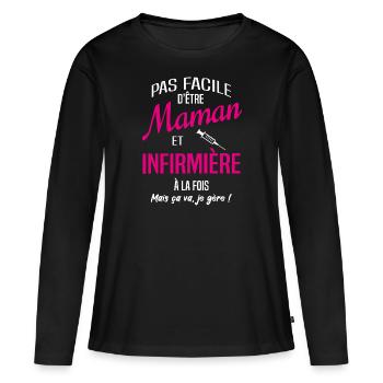 Maman et infirmière fête des mères - T-shirt manches longues Premium bio Femme - noir - Devant - Julia (174cm)