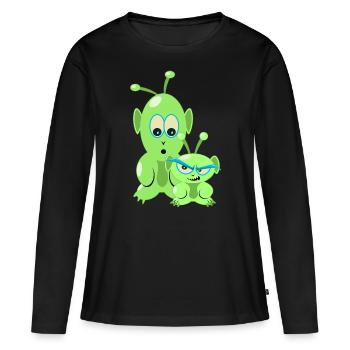 Deux petits aliens drôles - des martiens cool - T-shirt manches longues Premium bio Femme - noir - Devant - Julia (174cm)