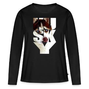 Husky cuivre tête rouge dans le texte - T-shirt manches longues Premium bio Femme - noir - Devant - Julia (174cm)