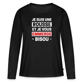 Je suis une rousse et je vous emmerde BISOU - T-shirt manches longues Premium bio Femme - noir - Devant - Julia (174cm)