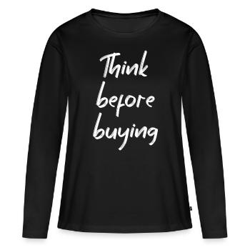 Minimalisme - T-shirt manches longues Premium bio Femme - noir - Devant - Julia (174cm)