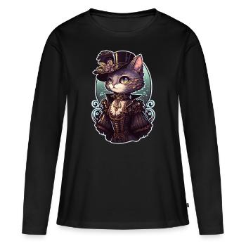Viktorianische Steampunk Katze - Frauen Premium Bio Langarmshirt - Schwarz - Vorne - Julia (174cm)