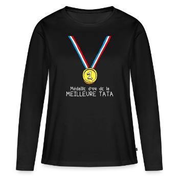 T-shirt Médaille d'or de la meilleure tata - T-shirt manches longues Premium bio Femme - noir - Devant - Julia (174cm)
