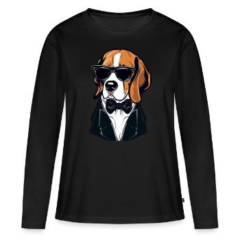 Beagle trägt Sonnenbrille - Frauen Premium Bio Langarmshirt - Schwarz - Vorne - Julia (174cm)