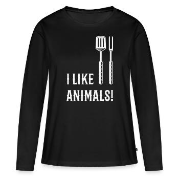 I Like Animals! (Grillbesteck / White) - Frauen Premium Bio Langarmshirt - Schwarz - Vorne - Julia (174cm)
