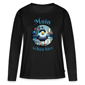 Moin schön hier Möwe im Regen - Frauen Premium Bio Langarmshirt - Schwarz - Vorne - Julia (174cm)