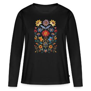 Ornement floral - T-shirt manches longues Premium bio Femme - noir - Devant - Julia (174cm)