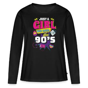années quatre-vingt-dix - T-shirt manches longues Premium bio Femme - noir - Devant - Julia (174cm)