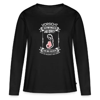 Grossesse femme enceinte / idée cadeau - T-shirt manches longues Premium bio Femme - noir - Devant - Julia (174cm)