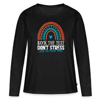 Rock den Test - Frauen Premium Bio Langarmshirt - Schwarz - Vorne - Julia (174cm)