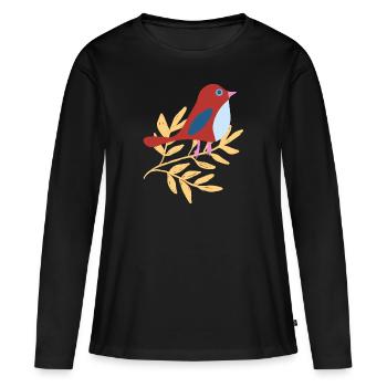 Petit oiseau sur une branche - T-shirt manches longues Premium bio Femme - noir - Devant - Julia (174cm)