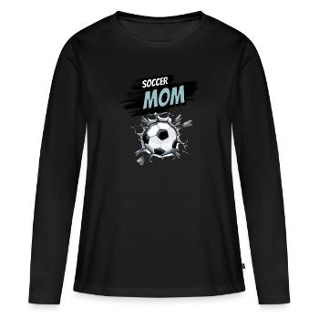 maman de soccer, percée dans le football - T-shirt manches longues Premium bio Femme - noir - Devant - Julia (174cm)