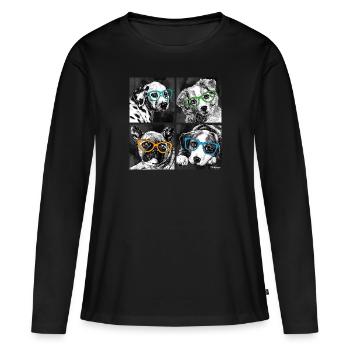 PD Moreno Chiens à lunettes - T-shirt manches longues Premium bio Femme - noir - Devant - Julia (174cm)