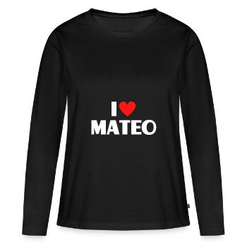 I love Mateo Rotes Herz Liebe Fan Geschenk - Frauen Premium Bio Langarmshirt - Schwarz - Vorne - Julia (174cm)