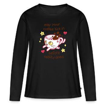 Coffee cat - Women's Premium Organic Long Sleeve Shirt - black - Front - Julia (174cm)
