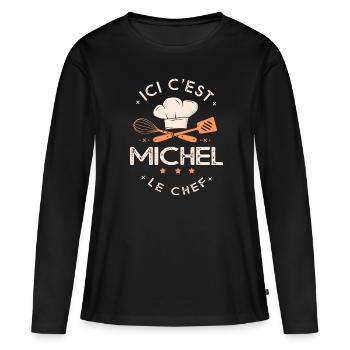 Michel Chef Ici c est michel le chef cuisinier - T-shirt manches longues Premium bio Femme - noir - Devant - Julia (174cm)