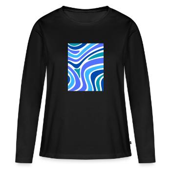 Bunt Blau und Wellig | fröhliches blaues Tshirt - Frauen Premium Bio Langarmshirt - Schwarz - Vorne - Julia (174cm)