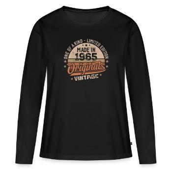1965 Vintage Né 1965 Vintage Cadeau Anniversaire - T-shirt manches longues Premium bio Femme - noir - Devant - Julia (174cm)