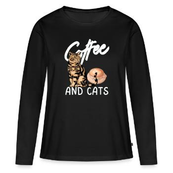 Coffee and cats shirt - Women's Premium Organic Long Sleeve Shirt - black - Front - Julia (174cm)